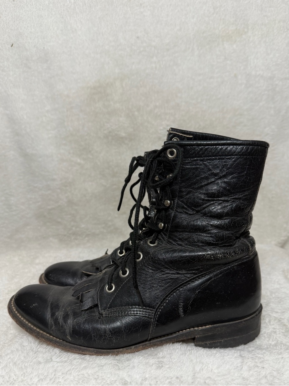 Vintage Justin black leather lace-up roper boots size 7.5 - Picture 5 of 13